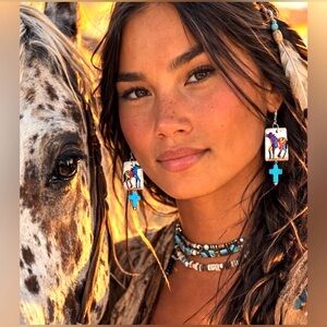 Handpainted horses southwestern colorful Native American pony equine earrings